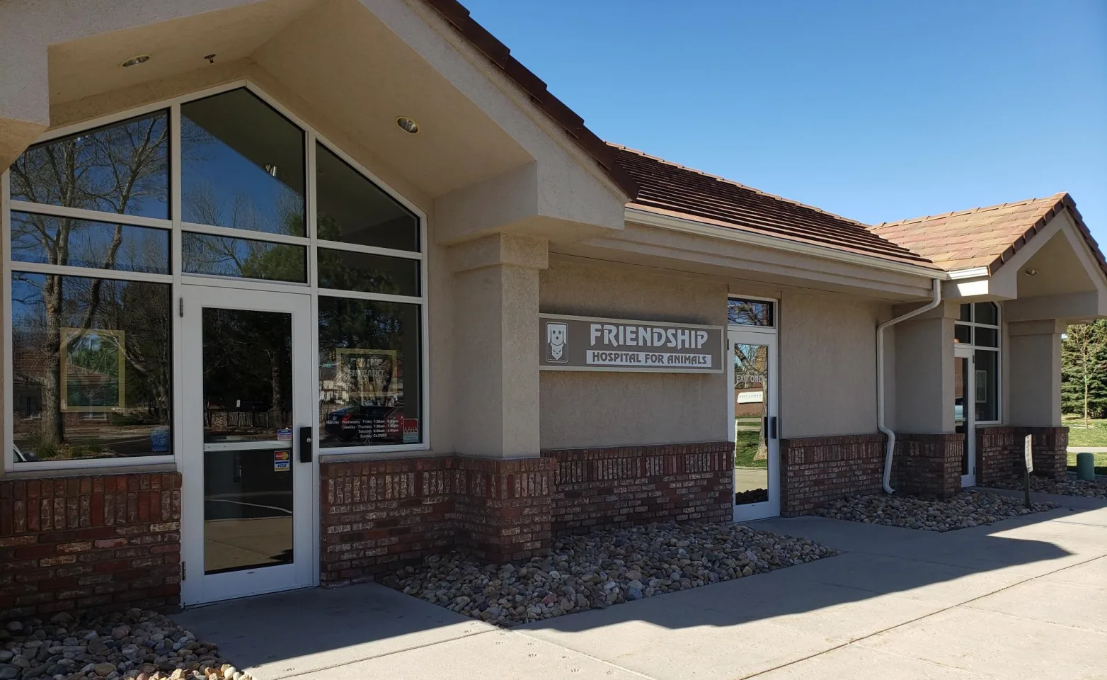 Brand new exterior and rock landscaping of friendship hospital for animals